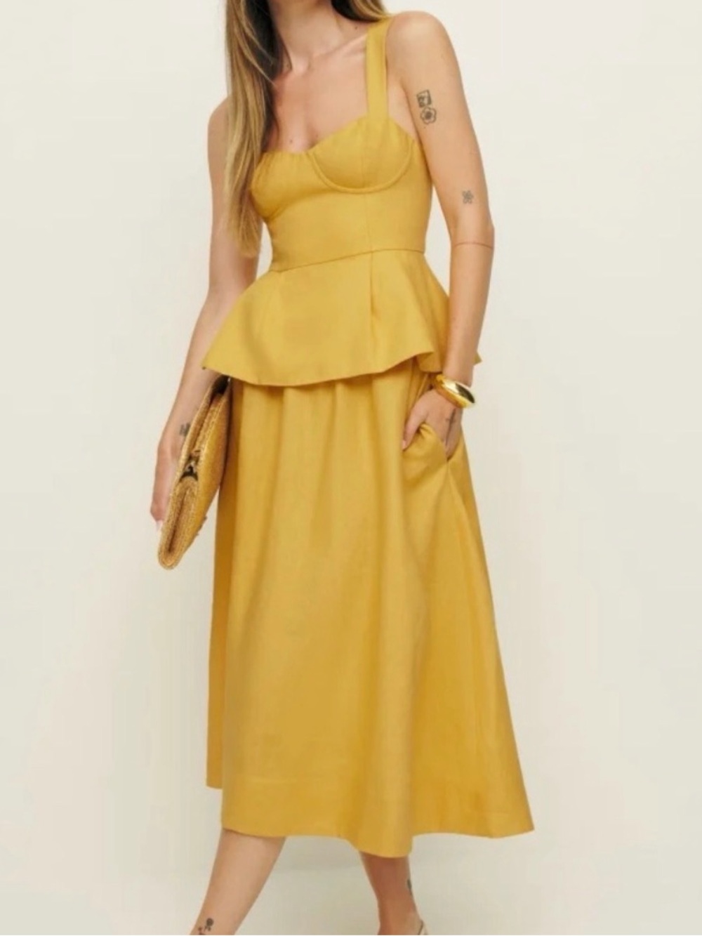 Reformation Peplum Skirt Set in Yellow (Misty Set)